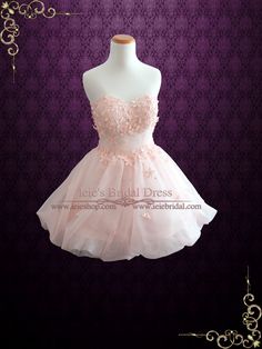 Blush Pink Cherry Blossom Short Cocktail Formal Dress | Alia | Ieie's Wedding Dress Boutique Pink Sweetheart Neckline Dress With Floral Applique, Pink Dress With Floral Applique And Sweetheart Neckline, Pink Floral Applique Dress With Sweetheart Neckline, Pink Organza Dress With Lace Bodice, Pink Sheer Bodice Dress For Homecoming, Princesses Aesthetic, Quinceanera Dama Dresses, Cherry Blossom Party, Sakura Wedding