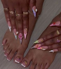 Nails Black Women French Tip, Flared Nails Acrylics, Toes Aesthetic Nails, Emilio Pucci Nails, Guyana Nails, Matching French Tip Nails And Toes, Different French Tip Styles, French Tip Base Color, Wide Nail Bed Shape