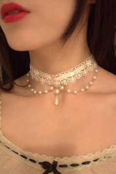 handmade white Lace PeterPan callor Victorian Wedding by FLYMFLY Peterpan Collar, قلادات متدلية, White Choker, Ribbon Collar, Vintage Style Necklace, Bridal Choker, Gothic Vintage