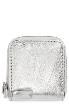 A gleaming metallic hue illuminates the richly creased calfskin of a compact wallet secured with a zip-around closure. Top zip-around closure Unlined Leather Made in Spain Designer Handbags Asian Owned/Founded Compact Wallet, Comme Des Garcons, Designer Handbags, Leather Wallet, Calf Skin, Wallets, Spain, Nordstrom, Wallet