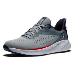 men's under armour shoes in grey with red and blue accents on the sole