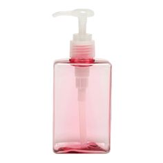 a pink soap dispenser on a white background