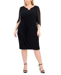 in stock Connect Plus, Black Sheath Dress, Sheer Sleeves, Sheath Dress, Pullover Styling, Round Neckline, Knit Jersey, Pick Up, In Store