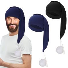 PRICES MAY VARY. Quality Material: Sleep hat is made of milk fiber, soft, lightweight, durable, reusable, fadeless, comfortable to wear, and won't leave any mark on your forehead Novelty Long Nightcap: Available in solid color and blue striped style, and designed with lovely pompom and tassels, unique prop for you to cosplay at dress up party Adjustable to Wear: Sleep cap is 23.7" in whole length, 10.3" in bottom width, 11.8"-23.6" in head circumference, with elastic and adjustable band, one siz Sleeping Cap, Sleep Cap Pattern, Blue Adjustable Cap-style Costume Hats, Mens Pajamas With Sleeping Cap, Cheap Navy Baseball Cap, One Size, Sleep Hat, Hair Dryness, Carnival Festival, Cap Men