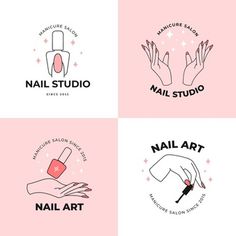 four logos for nail salons with hands and manies on the nails, one is holding