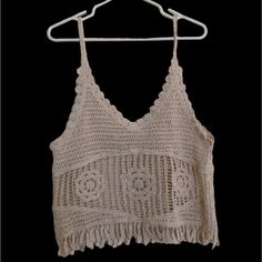 Purchased From A Beach Boutique Nwt Unused No Size On Tag But This Is A Med/Large Please See Measurements In Photos Boho Coachella Resort Wear Summer Knit Crochet Trim Crop Top For Beach, Beach Beige Knit Crop Top, Beige Knit Crop Top For The Beach, Beach Cotton Open Knit Crop Top, Crochet Lace V-neck Crop Top For Vacation, Knit Crop Top With Crochet Trim For Vacation, V-neck Crochet Lace Crop Top For Beach, Casual Open Knit Crop Top For Beach, Casual Crochet Lace Crop Top For Beach