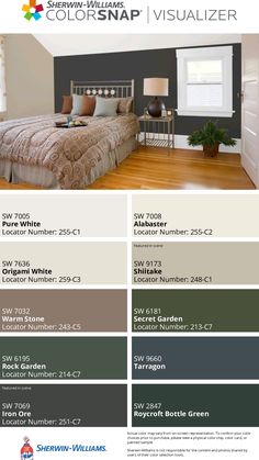 the color scheme for this bedroom is gray and brown, while the other colors are green