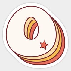 an orange and white circular sticker with stars