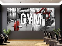 an image of gym equipment displayed on the wall