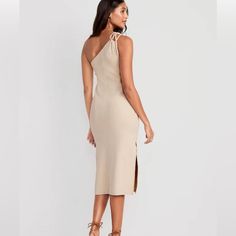 Old Navy Fitted One-Shoulder Double-Strap Rib-Knit Midi Dress For Women Size Xs Desert Floor Casual Fitted One Shoulder Dress For Brunch, Casual Beige One-shoulder Dress, Chic Beige One Shoulder Sleeveless Dress, Chic Beige One-shoulder Sleeveless Dress, Navy Maternity Dress, Amanda Uprichard Dress, White Ruffle Dress, Midi Dress For Women, Shoulder Ruffle Dress