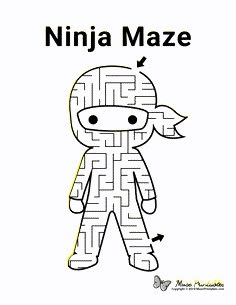 a cartoon character with the words ninja maze in black and white, on a white background