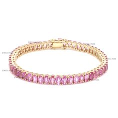 Pink sapphire oval prong set bracelet gold | Natural pink sapphire oval link tennis bracelet gold | Real pink sapphire tennis bracelet gold GEMSTONE DETAILS : ✦ Gemstone : Pimk Sapphire ✦ Gemstone Type : Natural ✦ Gemstone Size : 5x3 MM ✦ Gemstone Shape : Oval Cut ✦ Gemstone Weight : 16-22 Carats ✦ Gemstone Grade : AAA METAL DETAILS : ✦ Metal : 14K/18K Gold ✦ Metal Color : Yellow / White / Rose Gold ✦ Setting : Flush Setting ✦ Ring Box : Yes SHIPPING DETAILS : ✦ Production time : 10-12 days ✦ Delivery time : 7-8 days ✦ Expedited shipping : Available ✦ Expedited shipping service : UPS ✦ Expedited shipping time : 5 days ✦ Expedited shipping cost : 70$ CUSTOMISATION DETAILS : We can customize any piece of fine jewelry. You can simply message us on Etsy or drop a text at +91-7976097700 (WhatsA Elegant Pink Oval Link Jewelry, Tennis Bracelet Gold, Flush Setting, Sapphire Tennis Bracelet, Rainbow Sapphires, Set Bracelet, Rainbow Bracelet, Sapphire Gemstone, Bracelet Gold