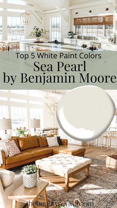 the top 5 white paint colors for sea pearl by benjamin moore in this living room