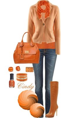 . Combination Of Clothes, Orange Outfit, Moda Chic, Brown Top, Outfit Combinations, Work Attire, Fall Winter Outfits, Jean Outfits, Summer Outfit