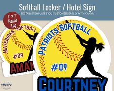 the softball sticker is designed to look like a woman with a bat in her hand