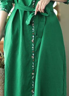 Loose Green Sashes Pockets Linen Holiday Dress Long SleeveFabric: LinenSize & Fit: Fit: This garment fits true to size.Length: Size L measures 42.9"from shoulder to hemBust: Great for any cup size. Waist: Loose Fit. Comfortable room throughout midsection.Hip: Loose Fit - room for hips. Hand Wash Cold. Green Belted Cotton Dress, Comfortable Room, Holiday Dress, Dress Long Sleeve, Cup Size, Holiday Dresses, Dress Long, High Waisted Skirt, Long Dress