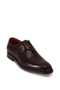 Bontoni - Brillantina II Bordeaux Single Monk Strap Shoe Designer Monk Strap Slip-on Shoes For Semi-formal Occasions, Timeless Slip-on Monk Strap Shoes For Galas, Luxury Slip-on Monk Strap Shoes With Leather Lining, Designer Monk Strap Shoes With Buckle In Calf Leather, Monk Strap Shoes With Buckle Closure And Round Toe, Elegant Bridle Leather Slip-on Monk Strap Shoes, Designer Monk Strap Shoes With Leather Sole, Brown Monk Strap Shoes With Buckle Closure, Timeless Calf Leather Monk Strap Shoes With Almond Toe