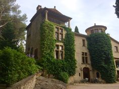 an old building with ivy growing all over it