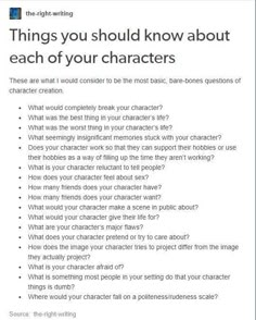 an email message with the words, things you should know about each of your characters