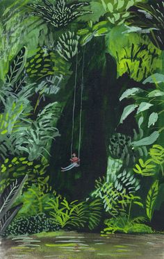 the cover of ecotone magazine featuring a man swinging on a rope in front of green foliage