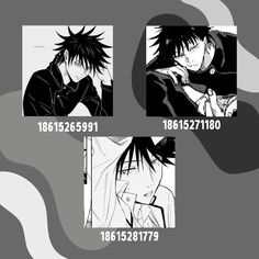 four different images of anime characters in black and white