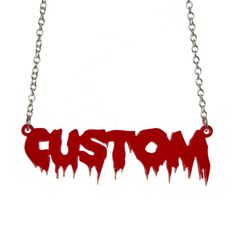 Trendy Red Halloween Jewelry, Trendy Red Jewelry For Halloween, Red Personalized Trendy Necklace, Customizable Red Jewelry For Personalized Gift, Customized Red Jewelry For Personalized Gift, Scene Kids, Laser Cut Acrylic, Black Glitter, Personalized Necklace