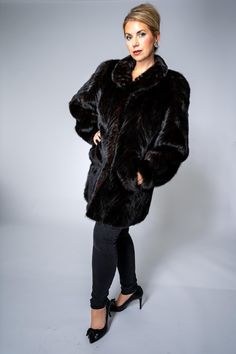 Exquisite black mink fur coat. Perfectly lined. Excellent 10/10 condition. Armpit to armpit 21". Max waist 42". Please note with fur coats the closures are moveable by a tailor so you can make the coat up to 1" larger and as much smaller as you wish!  Sleeve 25". Length about 35" Interested in more than 1 item from OperaKittyCo?  I do combined shipping, meaning I package your items together and refund the shipping overage! Black Formal Fur Coat With Faux Fur Trim, Formal Black Faux Fur Coat, Mink Fur Coat, Fur Coats, Fur Fashion, Mink Fur, Fur Coat, Jackets & Coats, Jackets For Women