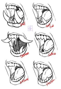 how to draw an open mouth with different angles and features for the upper part of the mouth