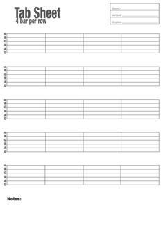 the printable tab sheet for each bar