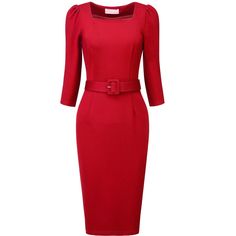 This dress can be a perfect addition to almost any outfit from formal to daily wear, great for work, meetings, offices, businesses, work, parties, cocktails, weddings, casual, daily dressing, etc. Pair with high heels for a vintage office look. Comfortable and versatile, this pencil dress is perfect on its own or as a layer under a blazer. Keep your look professional and stylish in this vintage dress from Hobemty, featuring a square neck, half puff sleeve, with belt and half lined. Half Puff Sleeve, Work Parties, Work Meetings, Pencil Dresses, Vintage Office, Dresses Red, Pencil Dress, Vintage Dress, Square Neck