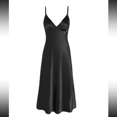 Brand New Dress For Any Occasion! Black V-neck Slip Dress For Dinner, Sleek Black Slip Dress For Dinner, Black Slip Dress For Formal Occasions, Black Slip Dress For Summer Dinner, Elegant Black Slip Dress For Date Night, Casual Black Slip Dress For Evening, Casual V-neck Slip Dress For Evening, Elegant Black Slip Dress For Summer, Elegant Black Summer Slip Dress