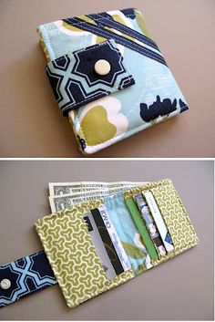 two photos showing the inside of a wallet