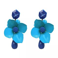 These Gorgeous Boho!! Blue!!!!!! Extravagant !! Blue Exaggerated Acrylic Resin Large Flower With Drop Earrings For Any Party! Special Occasion Or Simply....To Snatch That Everyday Outfit Into Overdrive!!! Bohemian! Chic! Snazzy !! And Talk About Conversation Starter!! Everyone Will Want To Know!!!!! Hurry These Won't Last!!! Dangle Earrings Boho, Bohemian Flowers, Simply Irresistible, Earrings Trendy, Resin Design, Floral Studs, Link Earrings, Party Earrings, Long Dangle Earrings