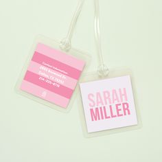 These adorable bag tags make any back pack or luggage look super cute. Personalized with your name and option for contact information on the back!Product Details:- 2.75" Square Laminated Bag TagProcessing & Ship Time:-Orders are processed between 3-5 business days.-Shipping varies between USPS & Fed Ex.*Please let us know if you need your order by a specific date______________________________________________Say hi:: hello@joycreativeshop.comConnect with us on Instagram @joycreativeshop Cheap Trendy Pink Luggage Tag, Customizable Rectangular Luggage Tag For Personal Use, Personalized Rectangular Luggage Tag For Daily Use, Rectangular Pink Badge Holders For Everyday Use, Customizable Pink Luggage Tag For Gifts, Personalized Pink Luggage Tag Gift, Personalized Pink Luggage Tag For Gift, Rectangular Luggage Tag With Id Window For Personal Use, Customizable Pink Luggage Tag