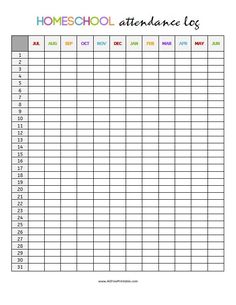 a printable homeschool attendance log is shown in the middle of this image