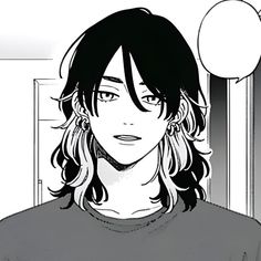 an anime character with long hair wearing a gray t - shirt and holding a balloon