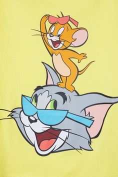 an image of two cartoon characters on top of each other in front of a yellow background