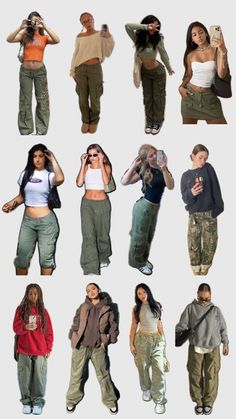 many different images of women in various outfits and sizes, all with their hands on their hipss