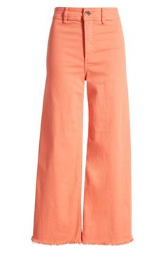 Dial in a retro vibe in these wide-legged pants cut to a cute cropped length from airy cotton with a touch of stretch. 28" inseam; 22" leg opening; 12" front rise; 15" back rise (size 29) Zip fly with button closure Back patch pockets Seamless sides 98% cotton, 2% elastane Machine wash, tumble dry Imported Spring Cotton Wide-leg Pants, Spring Cotton Cropped Leg Culottes, Spring Cotton Culottes With Cropped Leg, Relaxed Fit Cotton Wide-leg Culottes, Spring Wide Leg Cotton Bottoms, Summer Cotton Culottes With Straight Leg, Summer Straight Leg Cotton Culottes, High-waisted Relaxed Fit Cotton Culottes, Spring Cotton Wide Leg Culottes