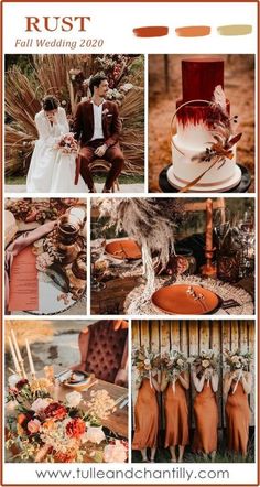 an orange and white wedding color scheme for autumn / fall colors, with the words rust on it