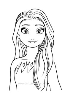 a girl with long hair and big eyes is shown in this black and white drawing