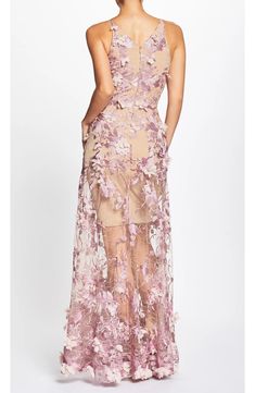 Dress the Population Sidney Deep V-Neck 3D Lace Gown | Nordstrom Ethereal Dress, Gown Style, Skirt Style, Dress The Population, A Line Gown, 3d Effect, Lace Gown, Deep V Neck, A Line Skirts