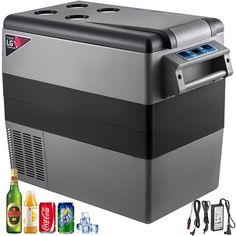 an image of a cooler with drinks and sodas around it's edges in front of a white background