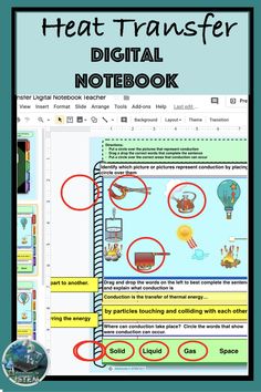 the heat transferer digital notebook is open and has red circles around it to show information