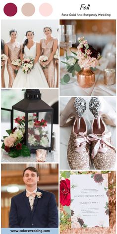 a collage of different wedding colors and details