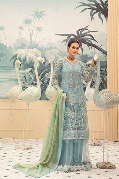 Luxurious Pakistani Net Dress 2020 with Bell Bottom In Light Turquoise Color, Embellished with Thread, Pearls, and Crystal, Buy this Formal dress In USA. Nameera By Farooq, Eid Dress, Pakistani Clothes, Pakistani Wedding Dress, Net Dress, Eid Dresses, Chiffon Collection, Pakistani Wedding Dresses, Eid Collection