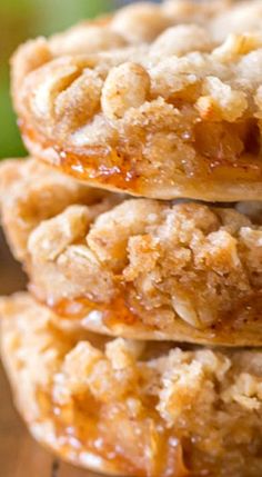 three apple pies stacked on top of each other