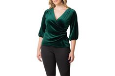 in stock Faux Wrap Top, Wrap Top, Emerald Green, Emerald, Buy Online, Velvet, Plus Size, Green