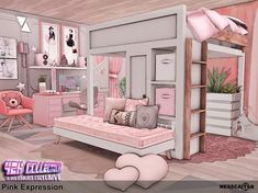 Nessca's Pink Expression Sims Twin Bedroom, Sims 4 Cc Rooms Living Room, Sims 4 Double Bunk Bed Cc, Sims 4 Girly Bedroom Cc, Sims 4 Princess Room, Sims 4 Room Cc Sets, Sims 4 Cc Kids Activities, Sims 4 Cc Pink Bed, Sims 4 Cc Luxury Bedroom