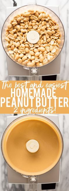 the best and fastest homemade peanut butter ingredients in a food processor with text overlay